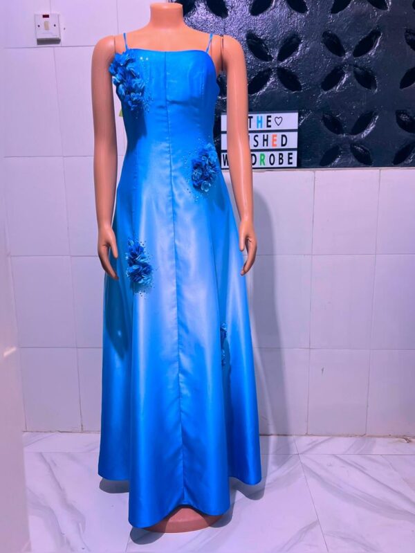 Blue Satin Evening Gown