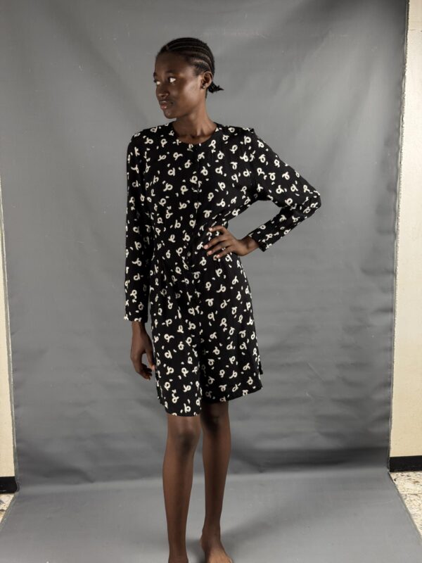 Black mini dress with cream pattern